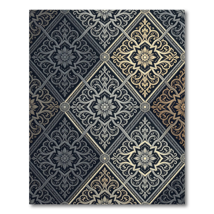 Ornate Silver and Gold Floral Diamonds Rug