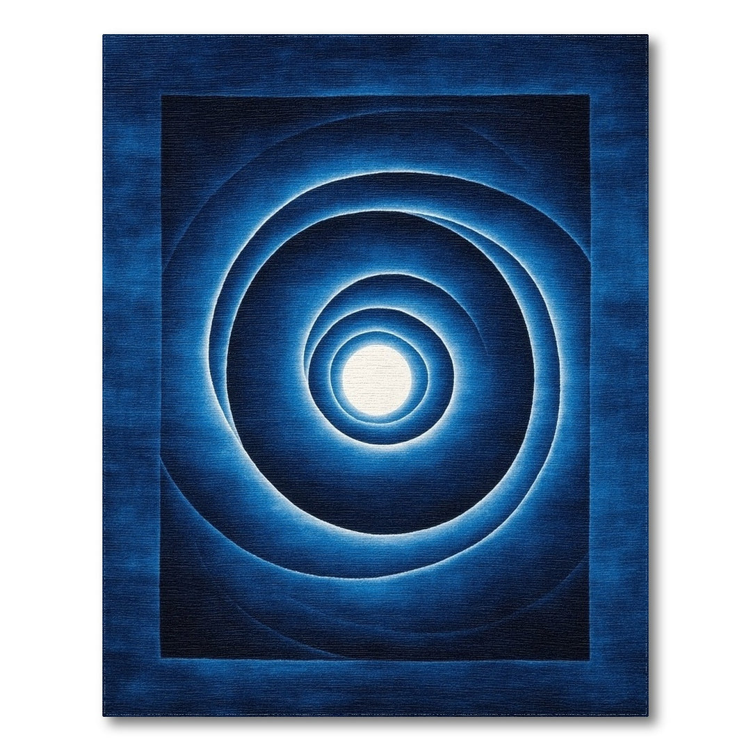 Blue and Teal Blue Concentric Circles Geometric Area Rug