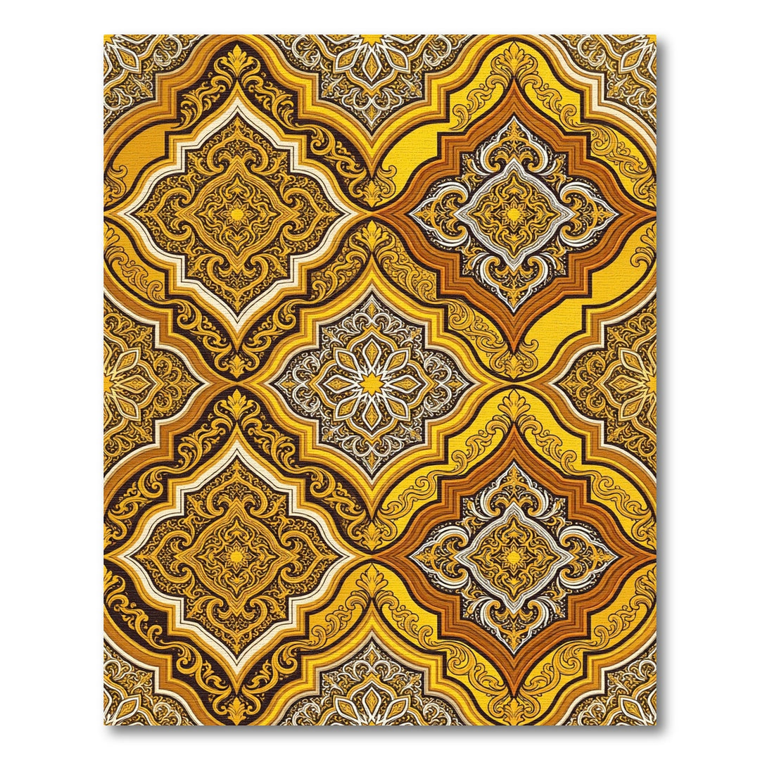 Golden Yellow Ornate Quatrefoil Medallion Rug