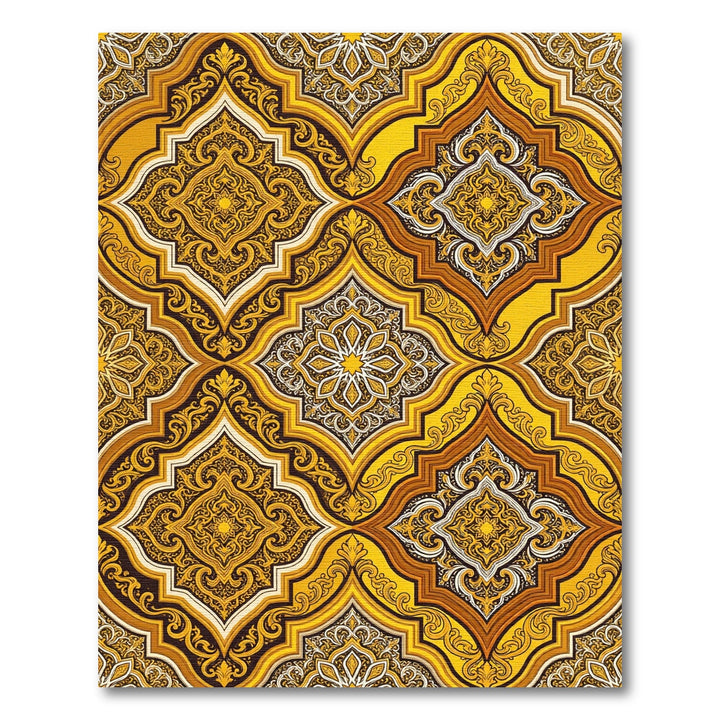Golden Yellow Ornate Quatrefoil Medallion Rug