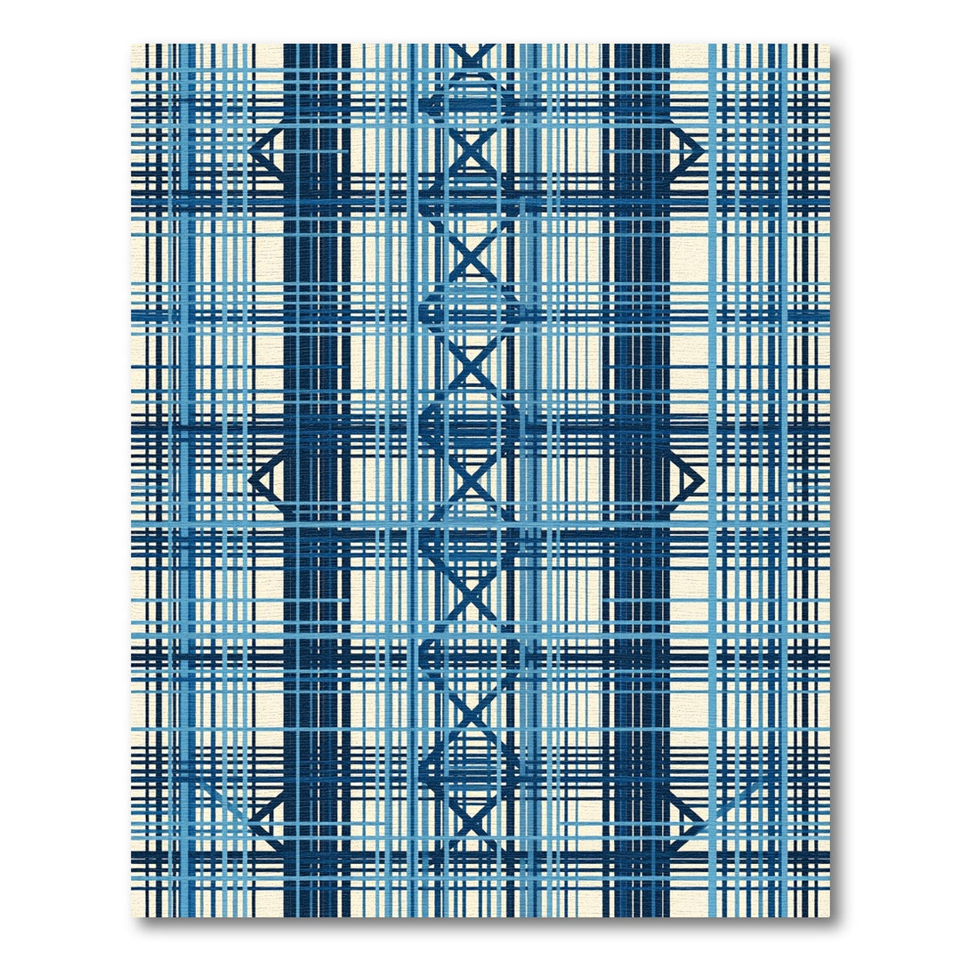 Deep Blue Interlocking Stripe Grid Rug