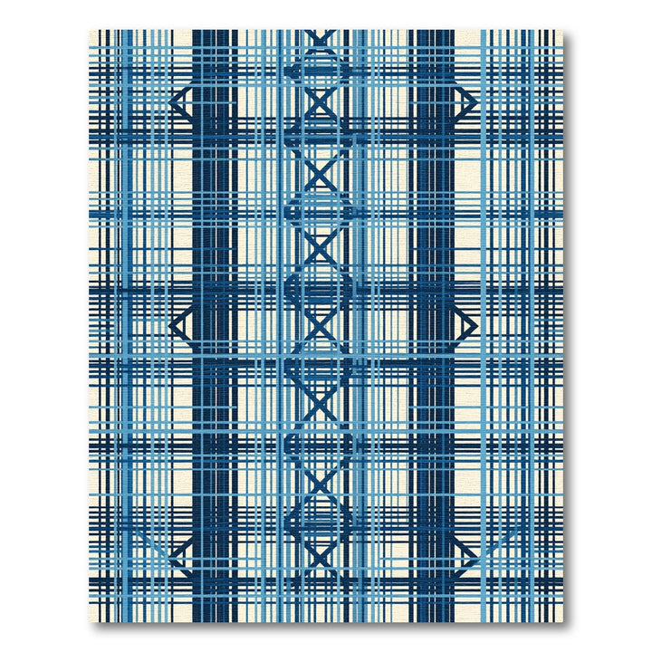 Deep Blue Interlocking Stripe Grid Rug