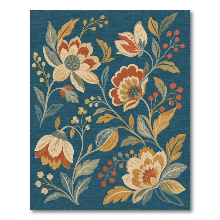 Vintage Floral Teal Washable Area Rug