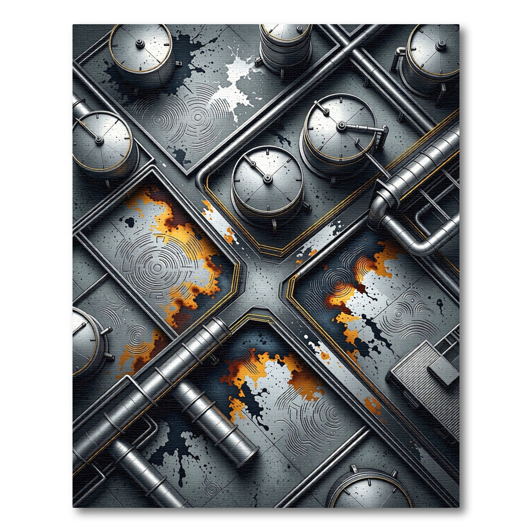 Industrial Pipework Copper Splatter Rug