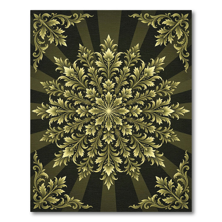 Golden Baroque Sunburst Damask Rug