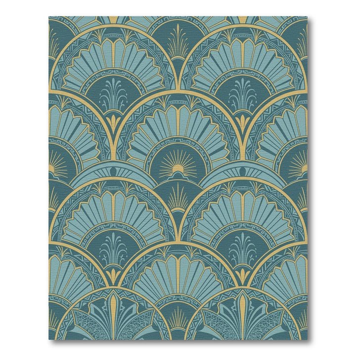 Art Deco Teal Gold Sunburst Rug