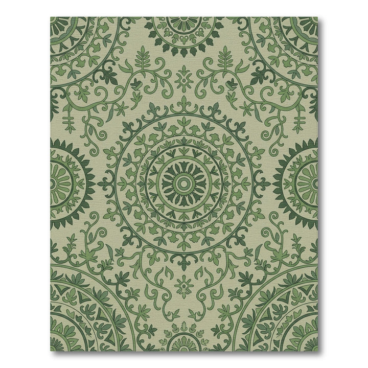 Sage Green Medallion Floral Vines Rug