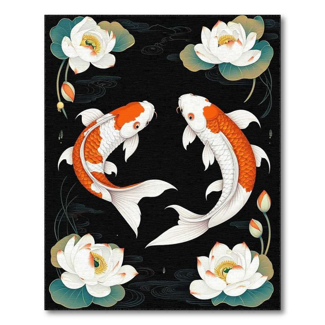 Orange Koi Lotus Black Area Rug