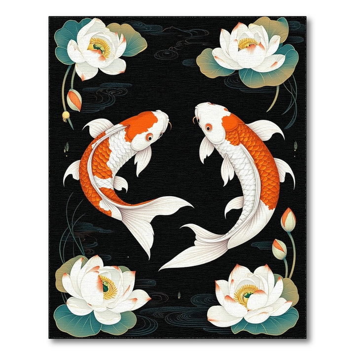 Orange Koi Lotus Black Area Rug