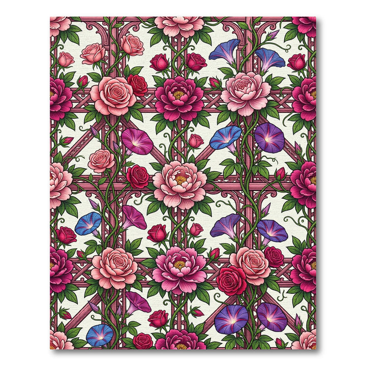Pink Rose Morning Glory Trellis Rug