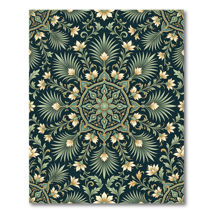 Deep Teal Floral Fern Mandala Rug