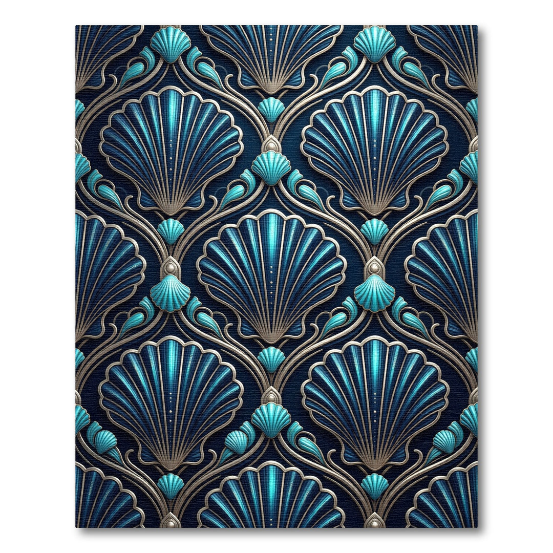 Deep Teal Scallop Art Deco Rug