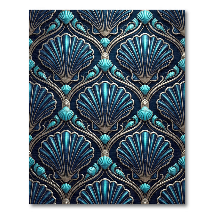 Deep Teal Scallop Art Deco Rug