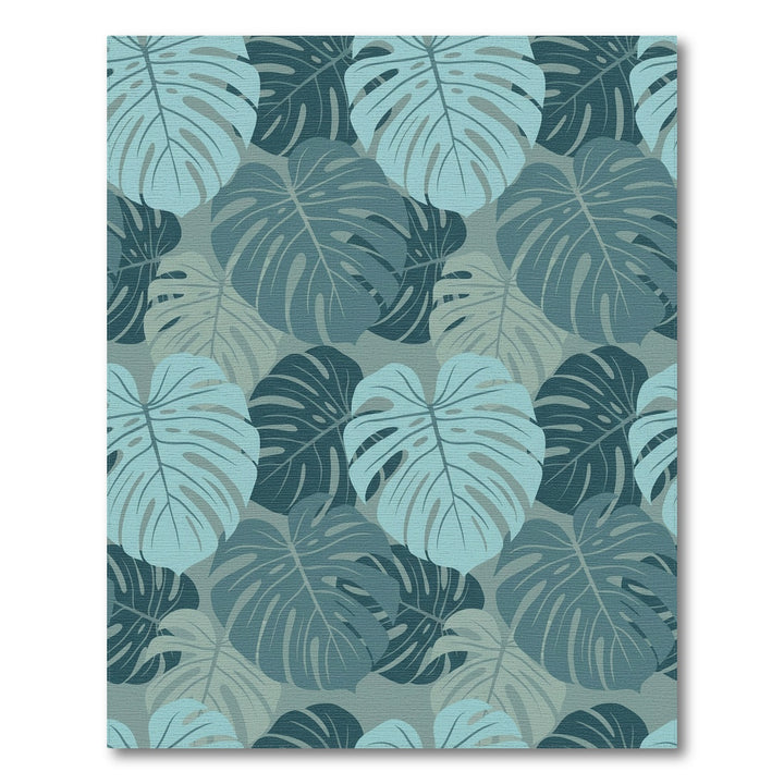 Monstera Leaf Tropical Teal Collage Rug