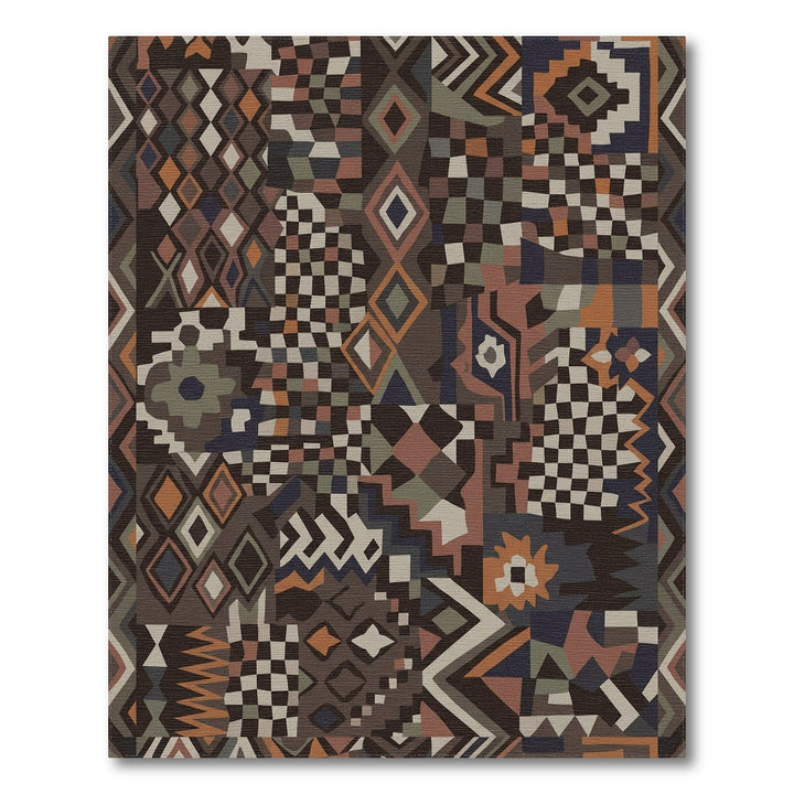 Patchwork Earthy Tone Geometric Diamond Rug