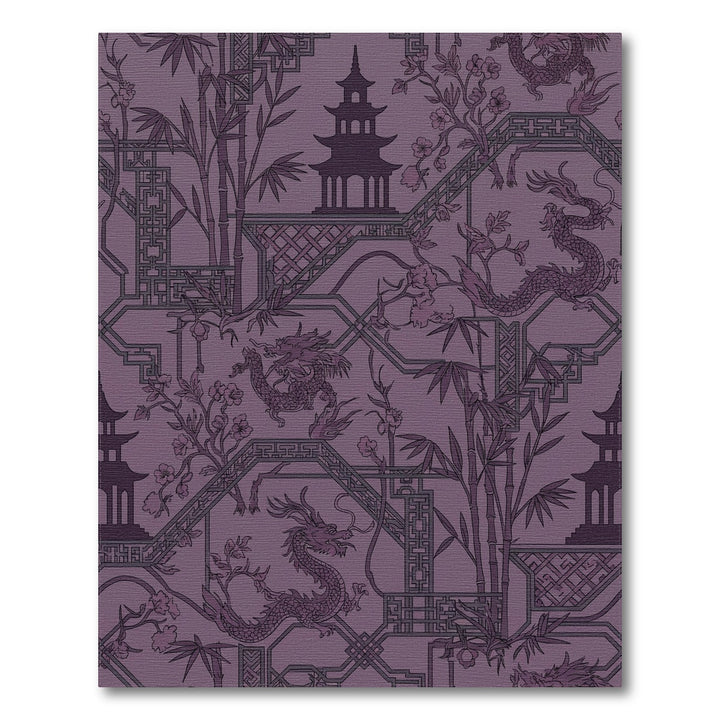 Purple Dragon Bamboo Pagoda Scene Rug