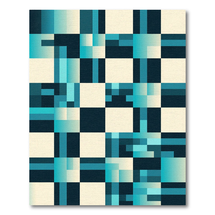 Teal Blue Gradient Checkerboard Square Rug