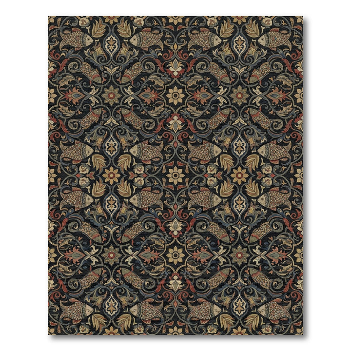 Dark Floral Fish Medallion Rug