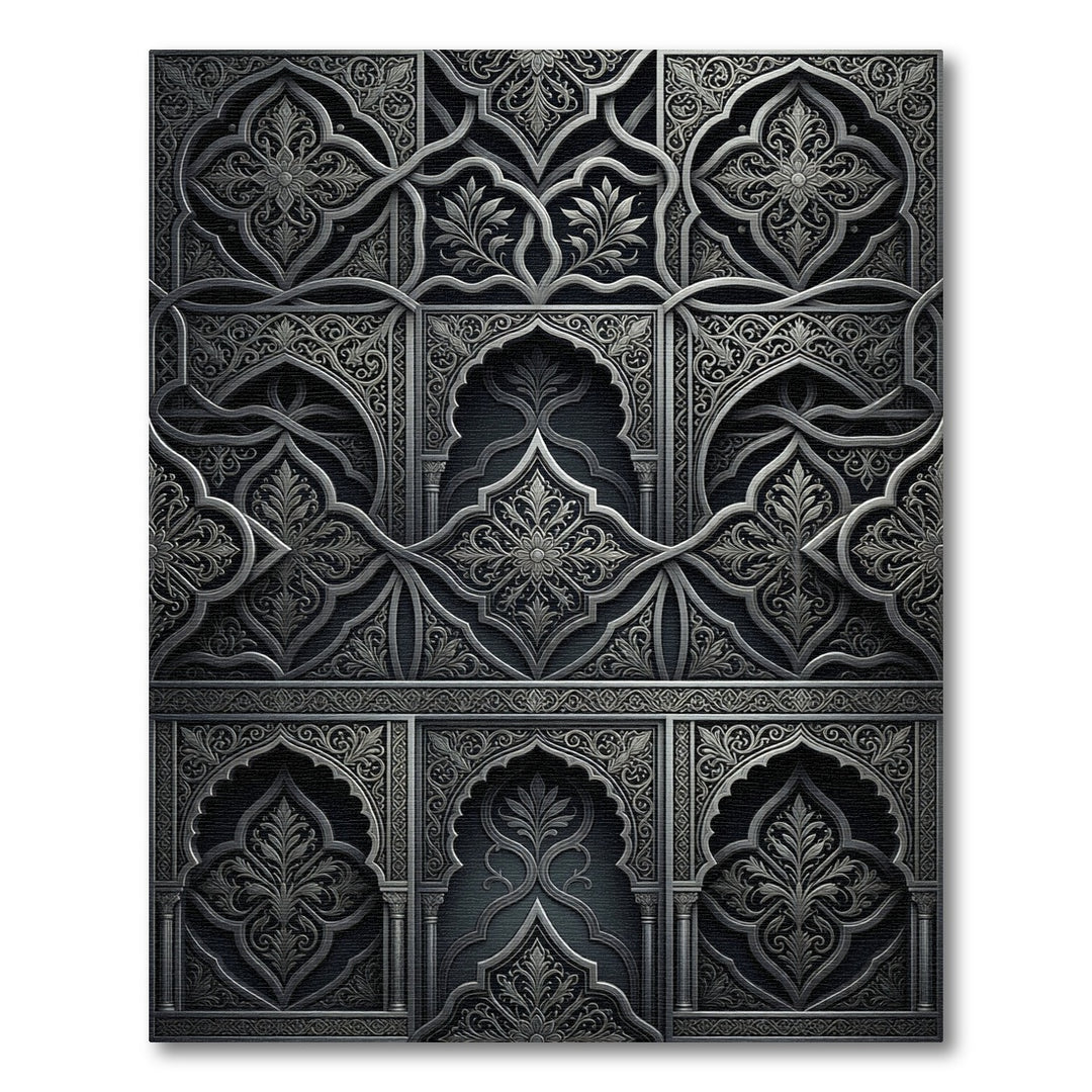 Dark Gray Arabesque Inlay Rug