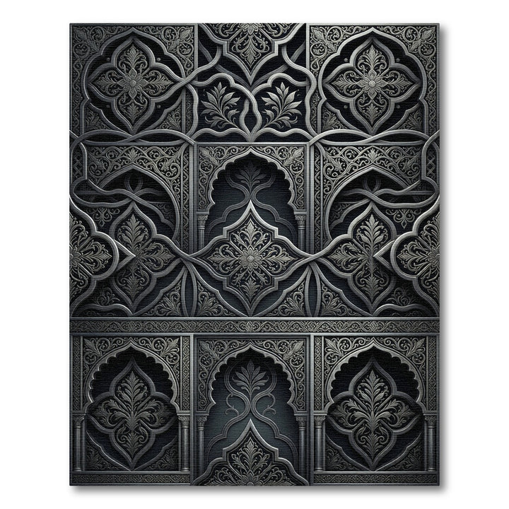 Dark Gray Arabesque Inlay Rug
