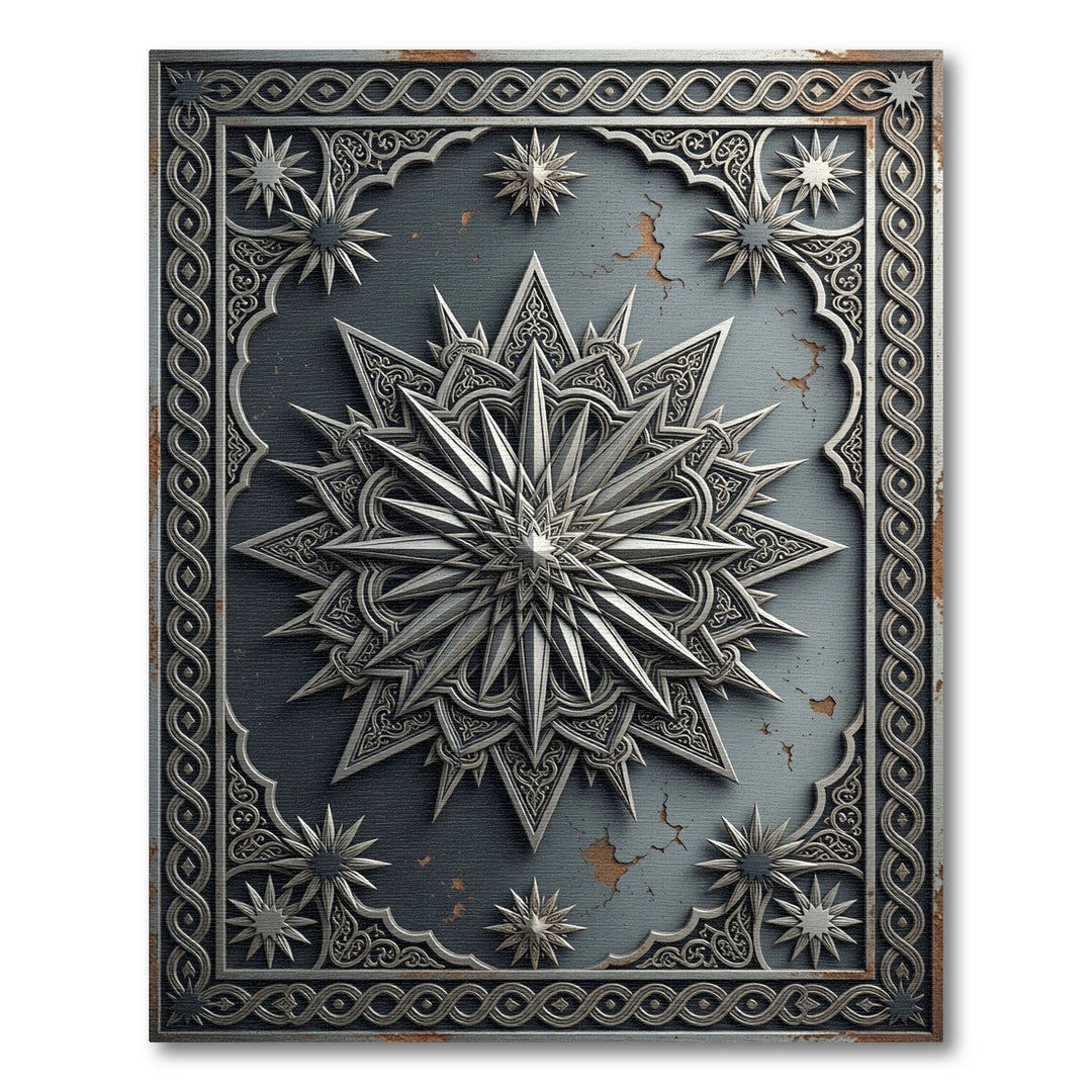 Ornate Silver Starburst Mandala Rug