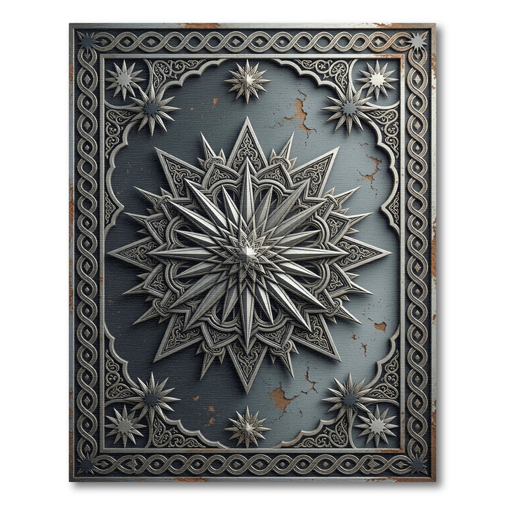 Ornate Silver Starburst Mandala Rug