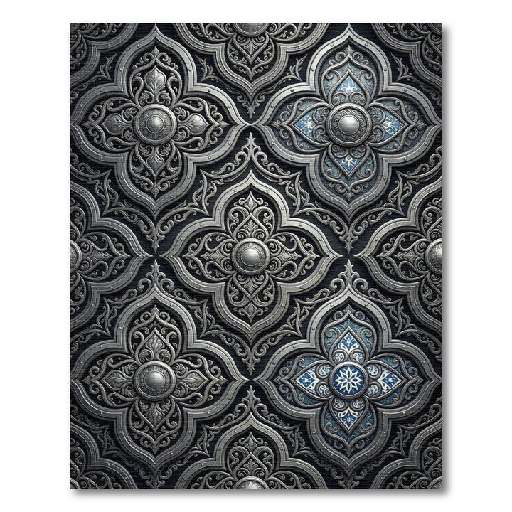 Ornate Silver Blue Floral Inlay Rug