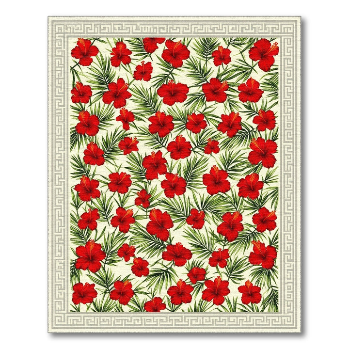 Floral Vintage Red Hibiscus Floral Area Rug