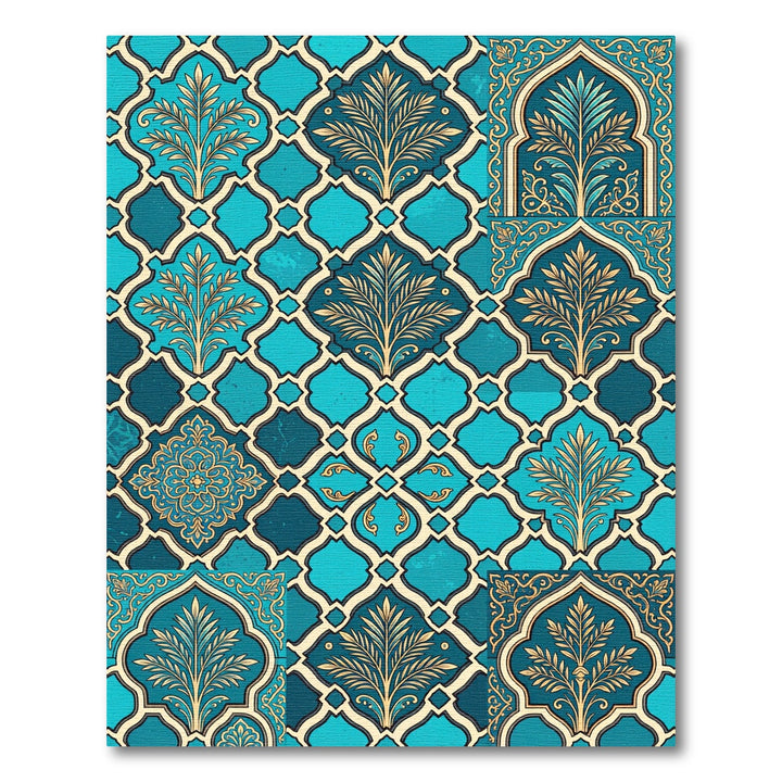 Teal Gold Quatrafoil Arabesque Medallion Rug