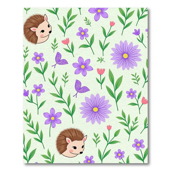 Charming Purple Floral Hedgehog Garden Rug