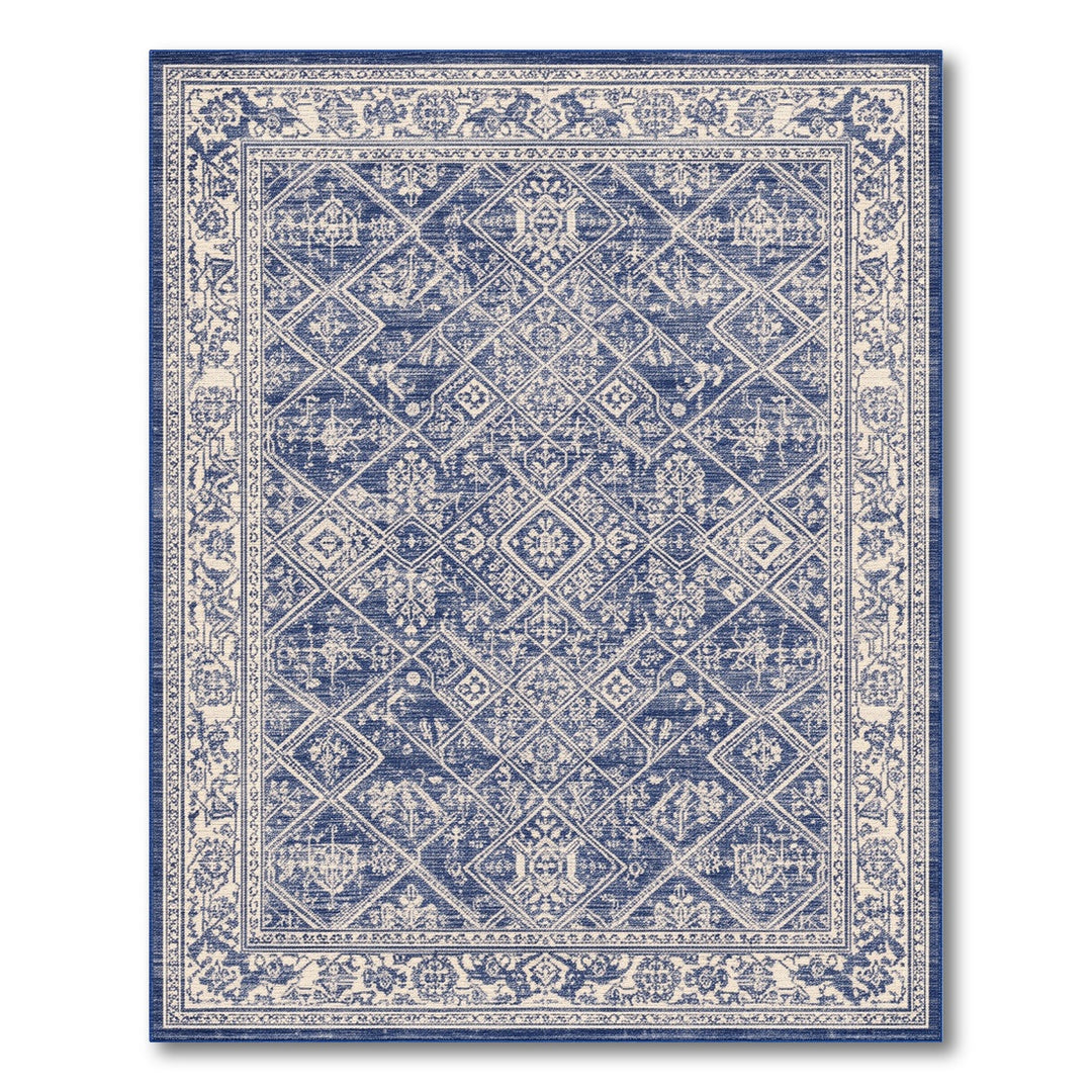 Navy Blue Distressed Diamond Area Rug