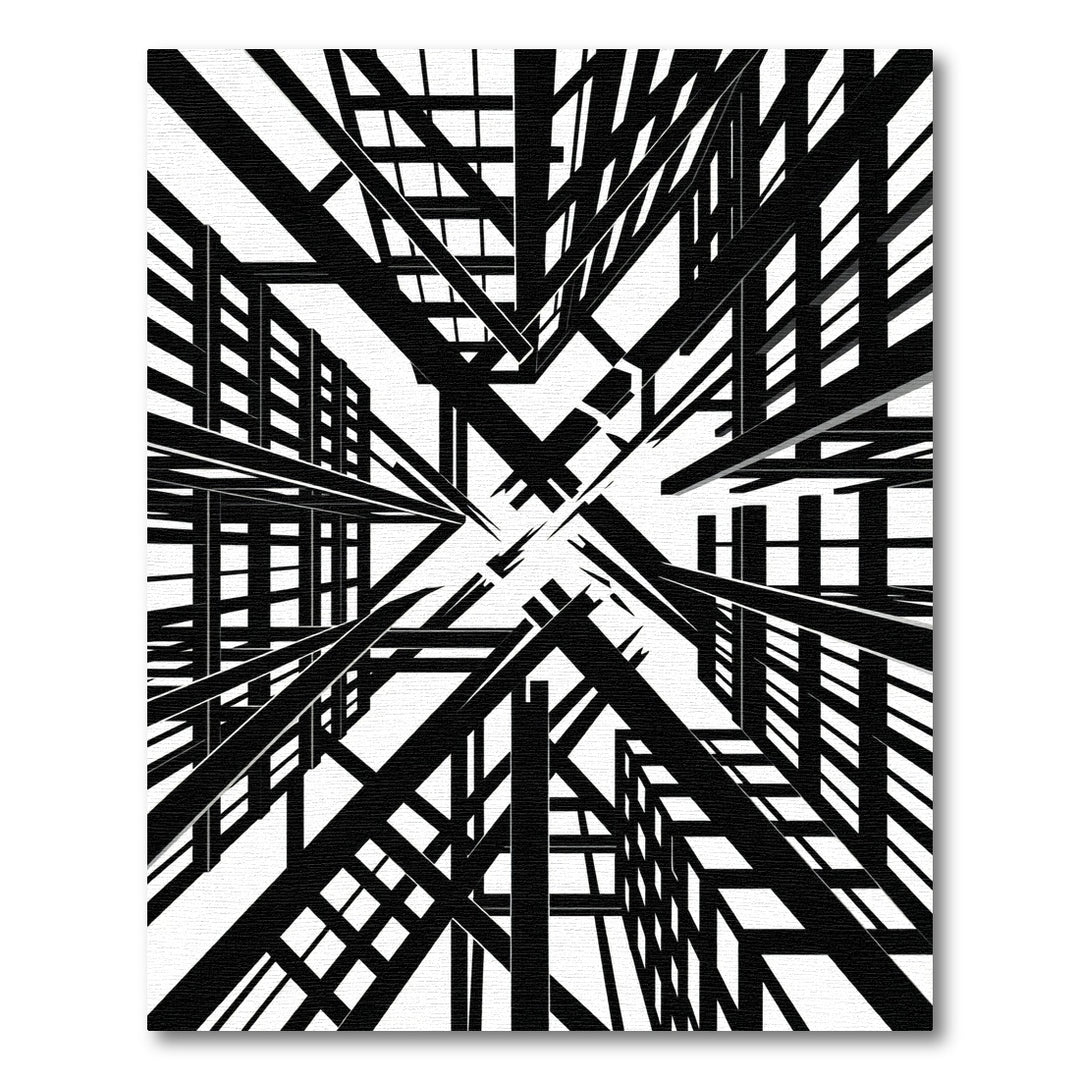 Bold Black White Architectural Grid Rug