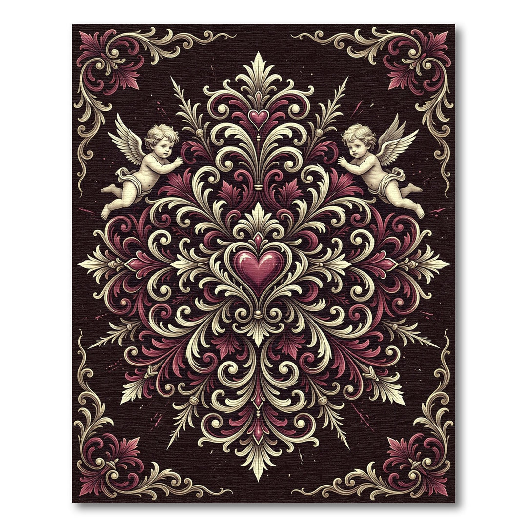Ornate Cherub Heart Vintage Rug