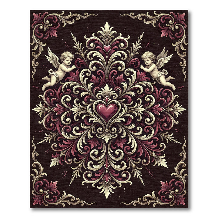 Ornate Cherub Heart Vintage Rug