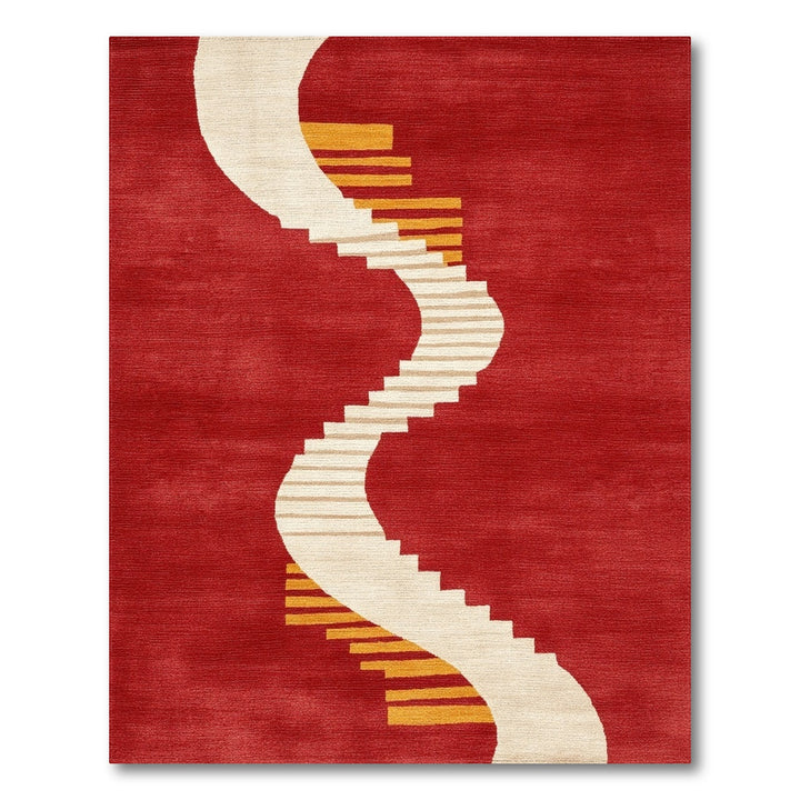 Red Geometric Wave Stair Area Rug