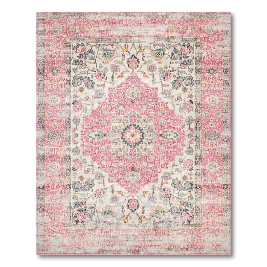 Pink Floral Vintage Medallion Area Rug