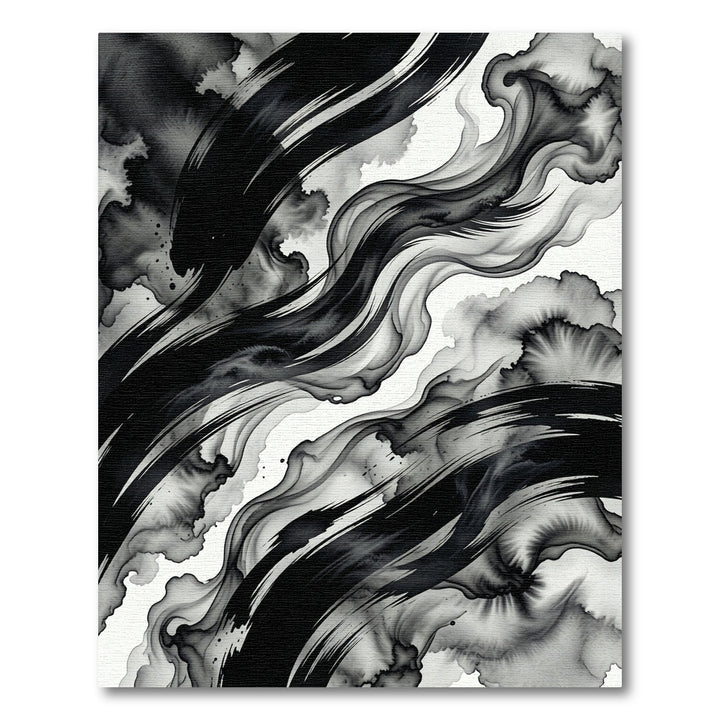 Monochromatic Ink Wash Swirls Rug