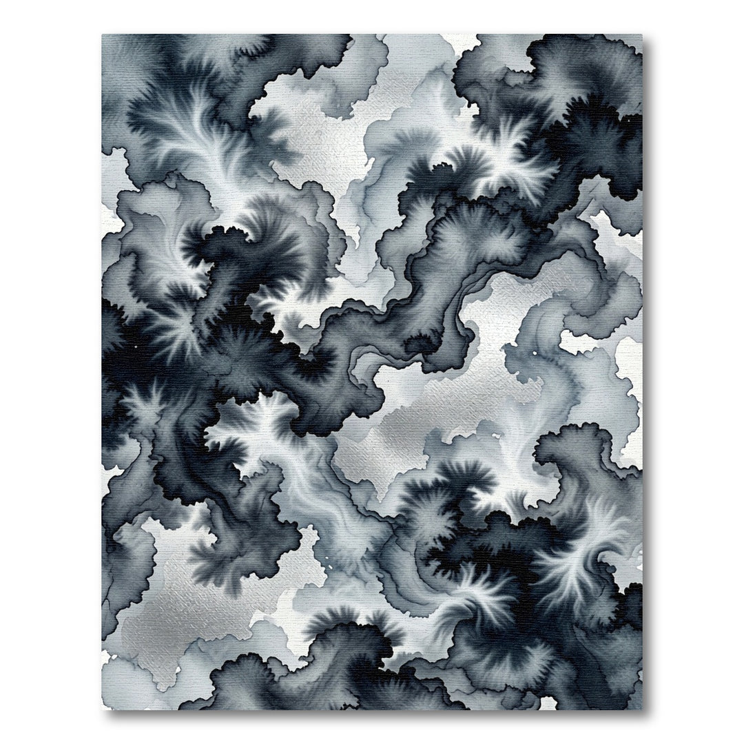 Dark Ink Wash Swirl Abstract Rug