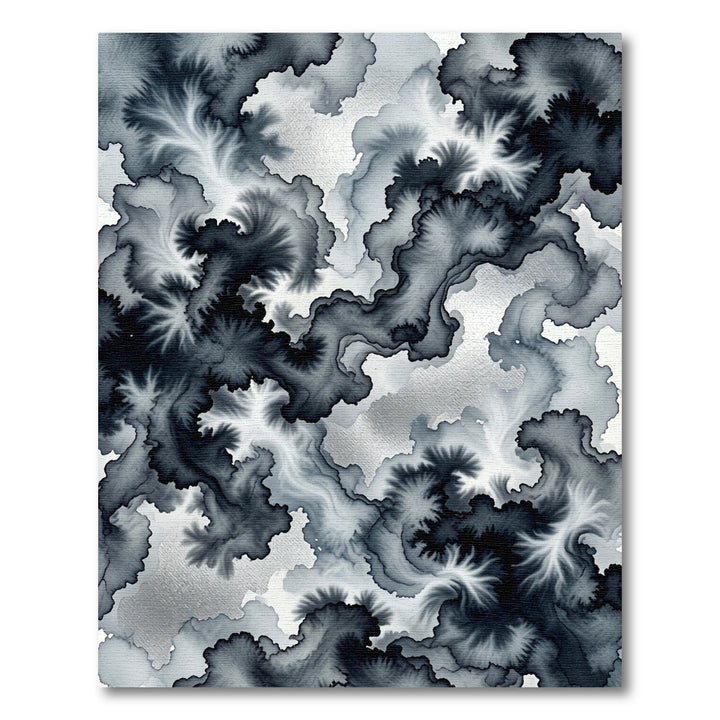 Dark Ink Wash Swirl Abstract Rug