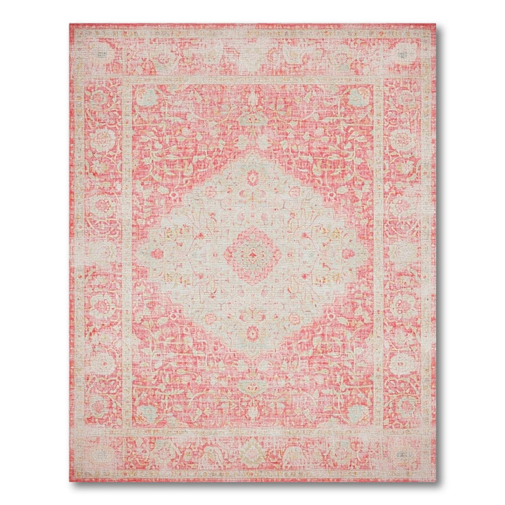 Pink Distressed Floral Medallion Area Rug