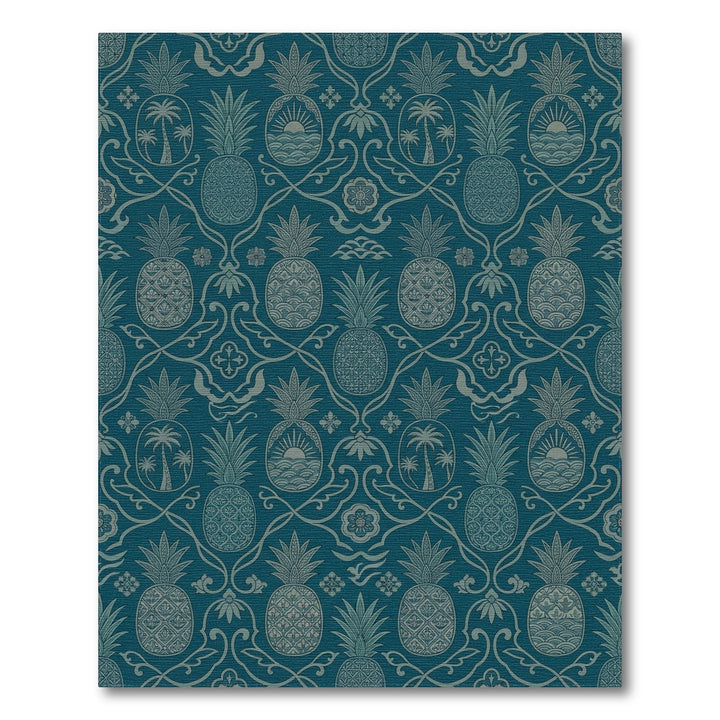 Teal Pineapple Tropical Palmed Scene Rug