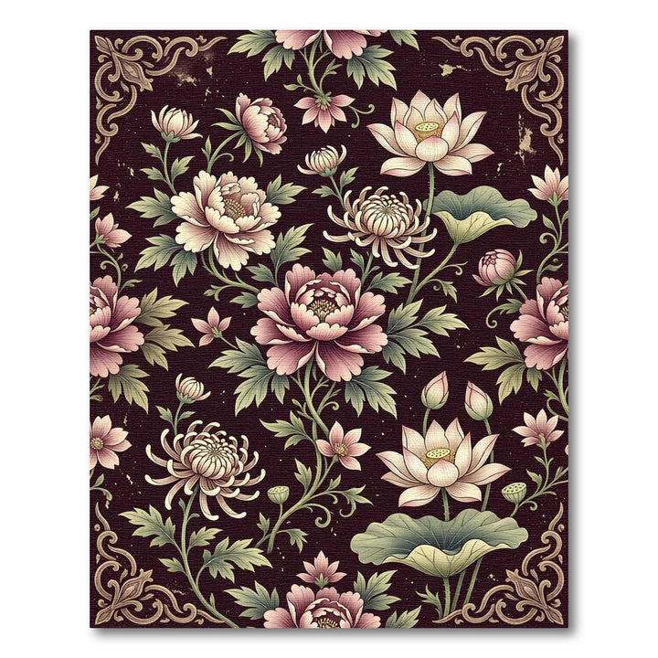 Classic Pink Lotus Peony Floral Rug