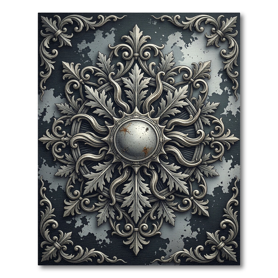 Ornate Silver Sunburst Foliage Rug