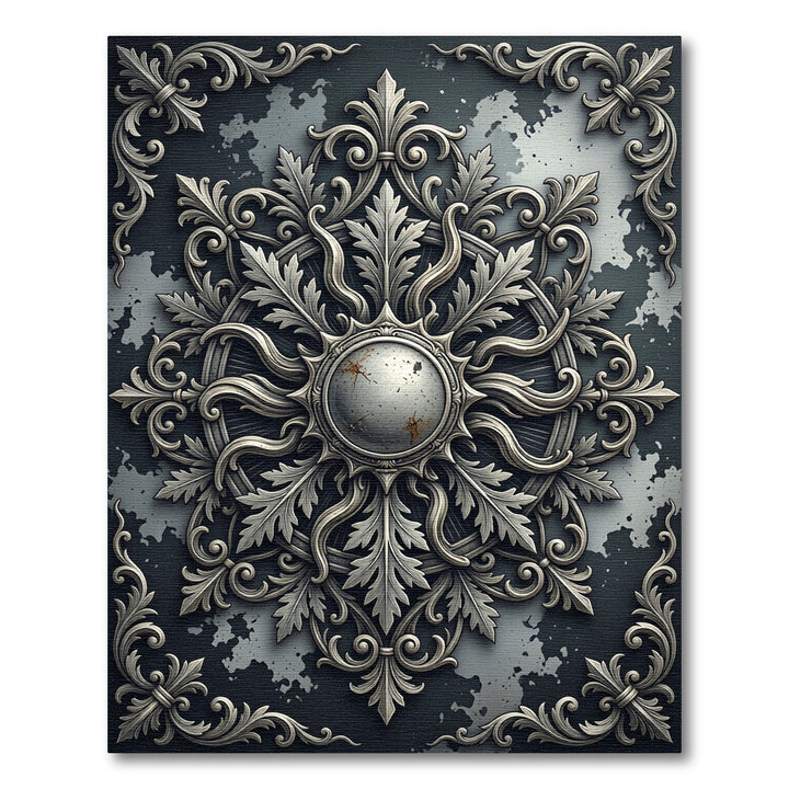Ornate Silver Sunburst Foliage Rug