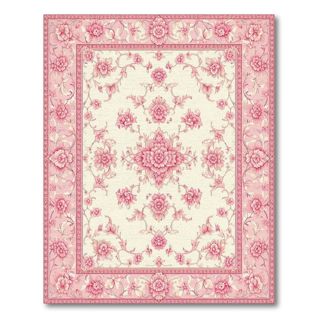 Pink Floral Medallion Vintage Area Rug