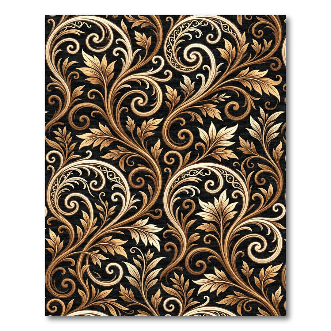 Ornate Gold Leaf Swirls Black Rug