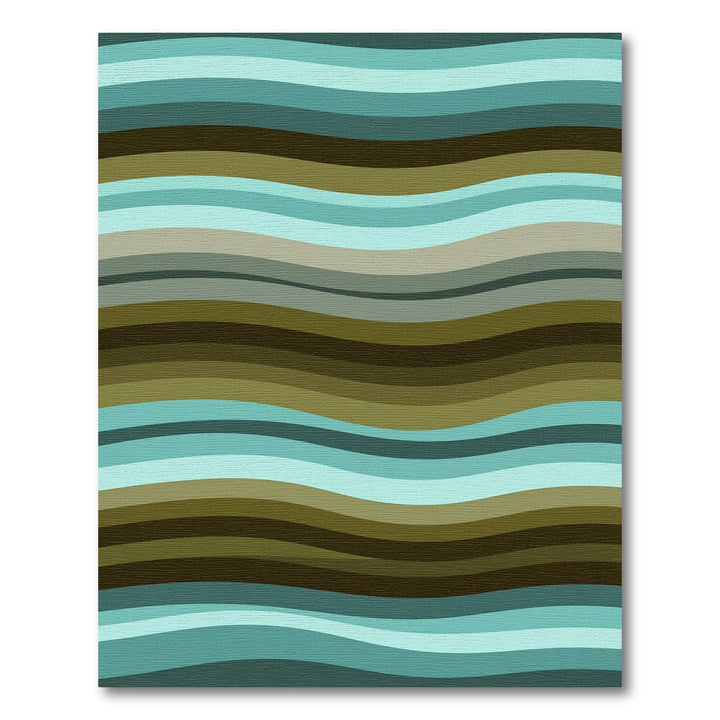 Aqua And Olive Wavy Bands Rug