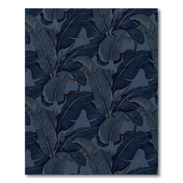 Midnight Blue Tropical Banana Leaf Rug