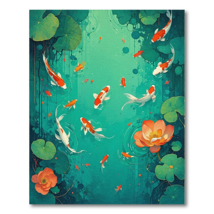 Teal Koi Lotus Pond Area Rug