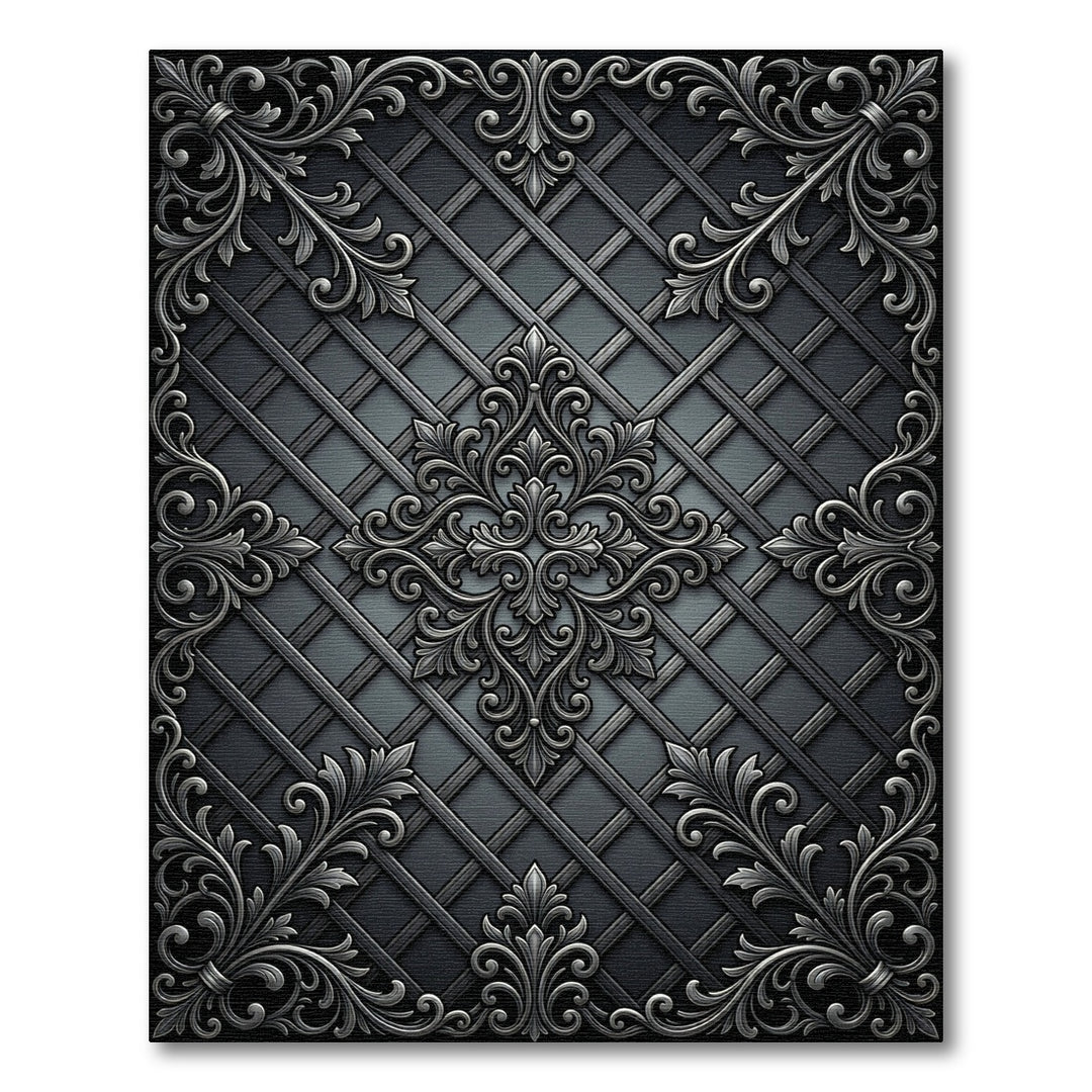 Charcoal Filigree Lattice Scrollwork Rug